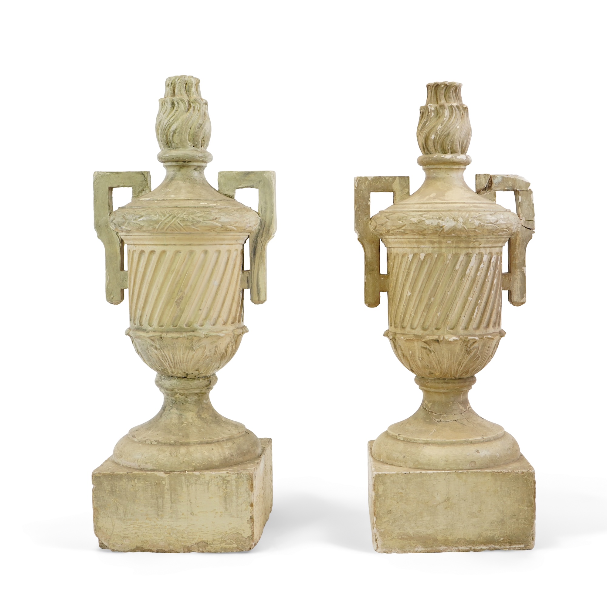 A pair of large 18th century style Italian cream painted plaster urns